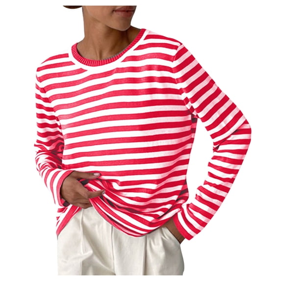 Levmjia Womens Sweater Casual Striped Knitted Crew Neck Long Sleeve Soft Acrylic Undershirts Top For Winter Fall Daily Wear