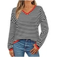 thumbnail image 1 of Levmjia Womens Sweater Crew Neck Long Sleeve Striped Knitted Pullover Soft Comfortable Casual Loose Fit Tops for Fall Winter Office, 1 of 6