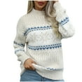 thumbnail image 1 of Levmjia Womens Sweater Knitted Long Sleeve High Neck Stripe Printing Solid Color Long Sleeve Winter Warm Cable Pullover Soft Comfortable Casual Wear, 1 of 3