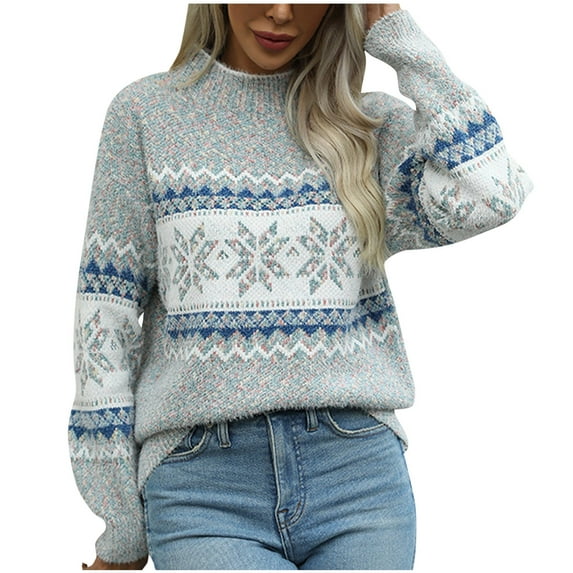 Levmjia Womens Sweater Knitted Long Sleeve High Neck Stripe Printing Solid Color Long Sleeve Winter Warm Cable Pullover Soft Comfortable Casual Wear