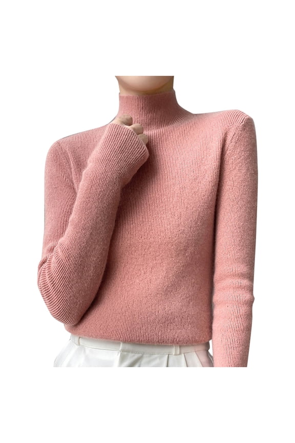 Womens Sweater Knitted Simple Long Sleeve High Neck Solid Color Long Sleeve Winter Warm Cable Pullover Soft Comfortable Casual Wear