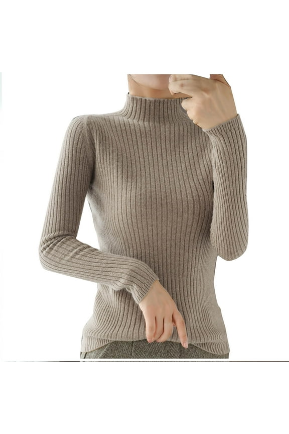 Womens Sweater Knitted Simple Long Sleeve High Neck Solid Color Long Sleeve Winter Warm Cable Pullover Soft Comfortable Casual Wear