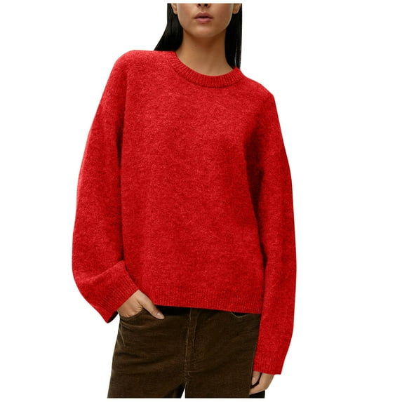 Levmjia Womens Sweater Knitted Simple Long Sleeve Round Neck Solid Color Long Sleeve Winter Warm Cable Pullover Soft Comfortable Casual Wear