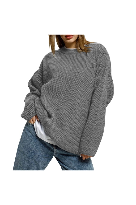Womens Sweater Knitted Simple Long Sleeve Round Neck Solid Color Long Sleeve Winter Warm Cable Pullover Soft Comfortable Casual Wear