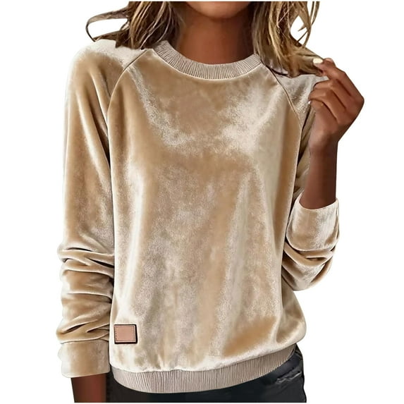 Levmjia Womens Sweatshirt Casual Long Sleeve Round Neck Solid Color Pullover Comfortable Soft Warm Jacket Work Holiday Commute Home Relaxation
