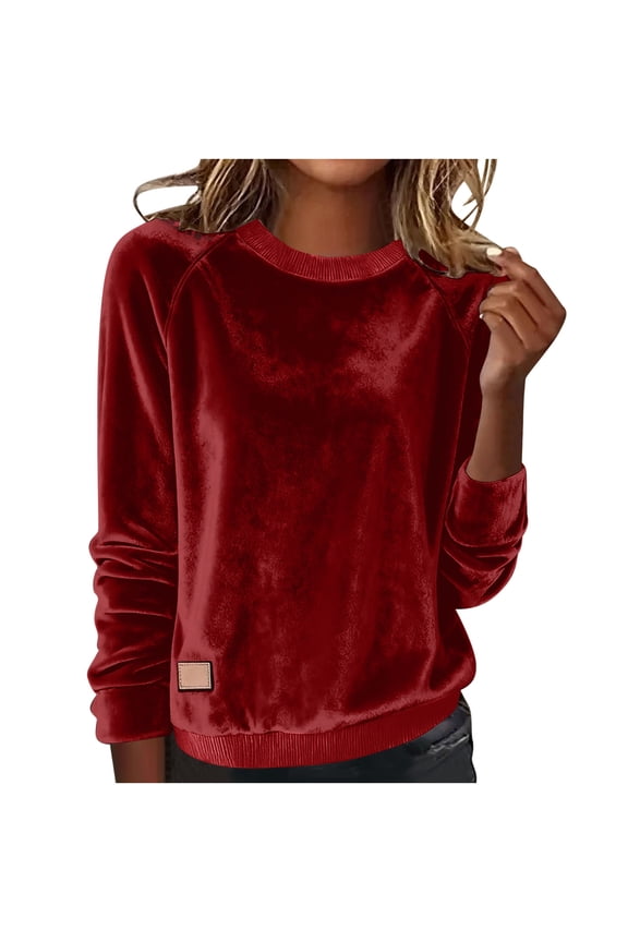Womens Sweatshirt Casual Long Sleeve Round Neck Solid Color Pullover Comfortable Soft Warm Jacket Work Holiday Commute Home Relaxation