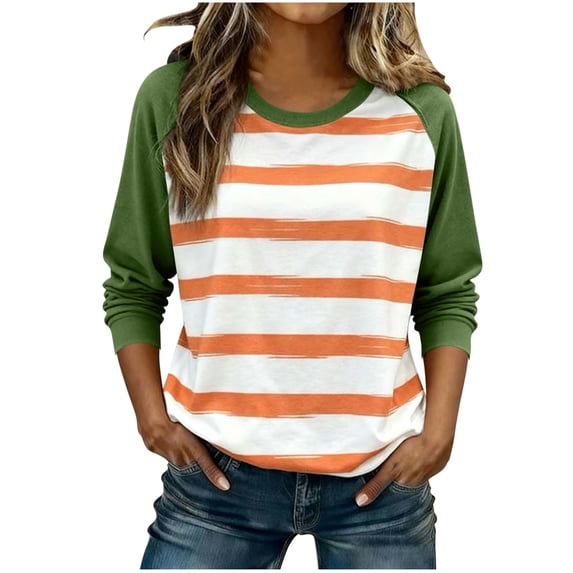Levmjia Womens Sweatshirt fashionable Tops Long Sleeve Casual striped print Round Neck Loose Fit Breathable Comfortable Holiday Daily Wear Work Home Essential