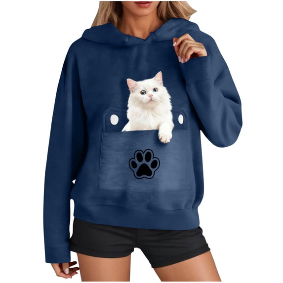 Levmjia Womens Sweatshirts Hooded Fashion Printed Long Sleeve Round Neck Casual Pullover Tops Work Home Soft Comfortable Breathable Holiday Everyday Wear