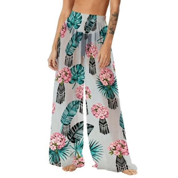 Levmjia Womens Swim Pants Cover Up Floral Printed Quick Dry Lightweight Sun Protection Sunscreen Beach Vacation Wide Leg Bohemian Style