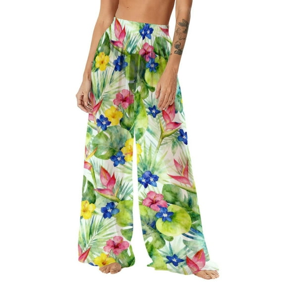 Levmjia Womens Swim Pants Floral Printed Cover Up Quick Dry Sunscreen Sun Protection Wide Leg Beach Lightweight Vacation Bohemian Style