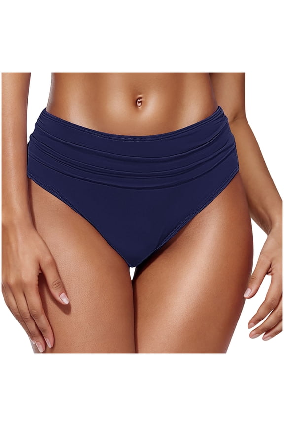 Womens Swim Shorts Tummy Control High Waisted Plus Size Swim Bottoms UPF50+ Quick-Dry Anti-Wedging Ruffle Belly Coverage Side Tie Swimwear for Beach Vacation