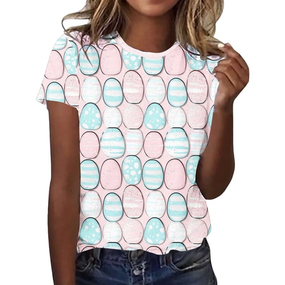 Levmjia Womens T Shirts Easter Printed Short Sleeve Casual Tops Summer Graphic Tee Round Neck Pullover Soft Comfortable Stretch Fit Daily Wear