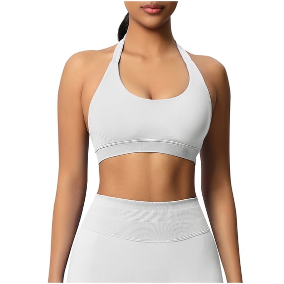 Levmjia Womens Tank Top Seamless Yoga Solid Color Top Hanging Neck Sports Bra Breathable Polyester Supportive Fitness Workout Running Shirt