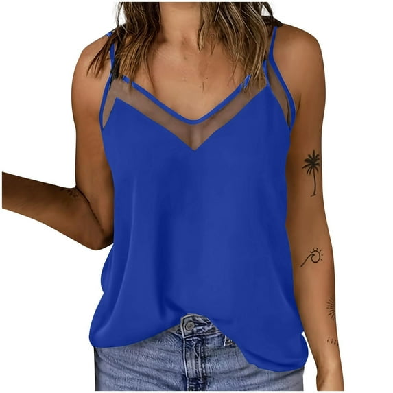 Levmjia Womens Tank Tops Casual Fashion Sleeveless Camisole With Straps V Neck Pure Color Blouse Polyester Patchwork Solid Color Top Vacation Party Daily Wear
