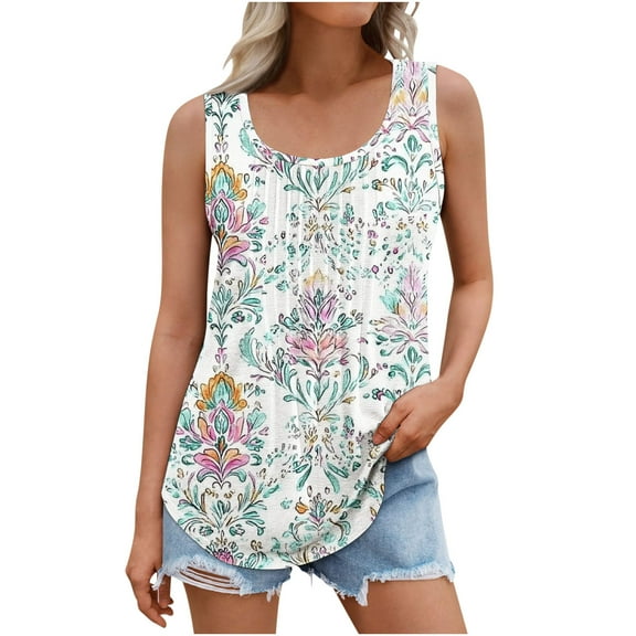Levmjia Womens Tank Tops Casual Loose Round Neck Sleeveless Blouse Summer Comfortable Stretchy Polyester Spandex Tops for Women Fashion Trendy Workout Home Wear