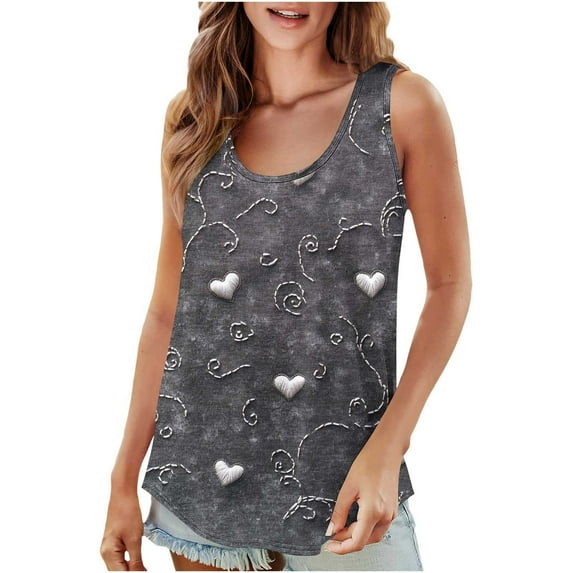 Levmjia Womens Tank Tops Casual Round Neck Pleated Print Loose Fit Comfortable Stretchy Polyester Spandex Blouse for Summer Home Work Fashion Outfit
