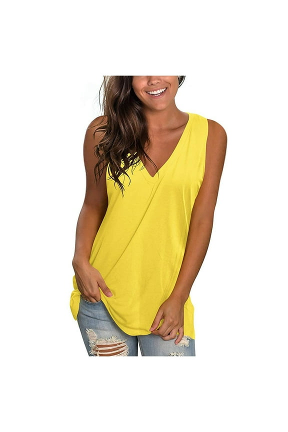 Cotton Tank Tops For Women Sleeveless V Neck Tops Casual Loose Blouse Summer Solid Color Comfortable Stretchy Soft Basic Tank Tops for Women