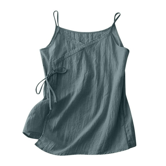 Levmjia Cotton Tank Tops For Women Sleeveless V Neck Camisoles Cotton Lace Patchwork Bandage Tops Casual Comfortable Summer Daily Wear Fashion
