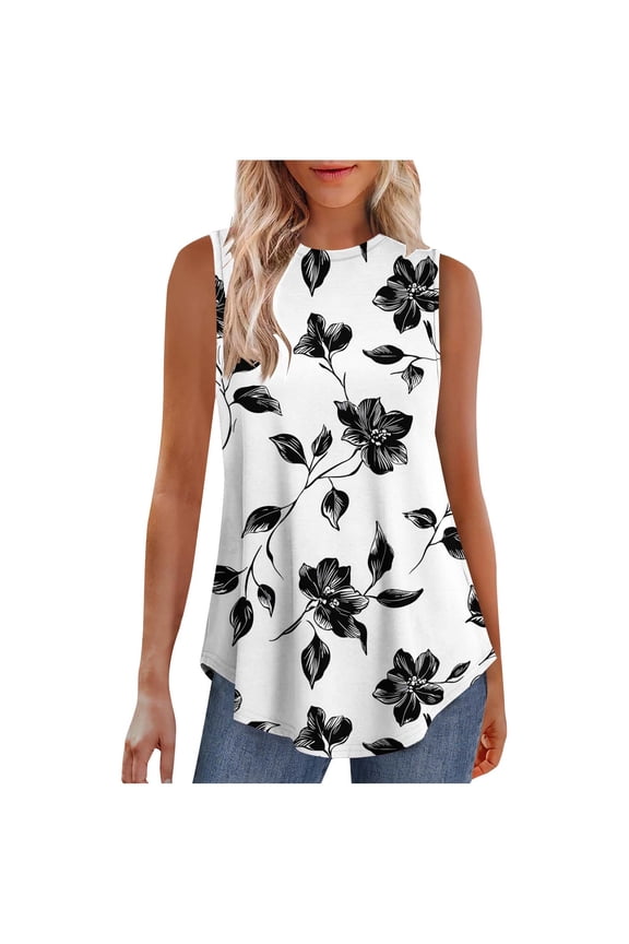 Womens Tank Tops Sleeveless Round Neck Casual Summer Blouse Soft Stretchy Polyester Spandex Comfortable Fashion Tee for Daily Wear Workout