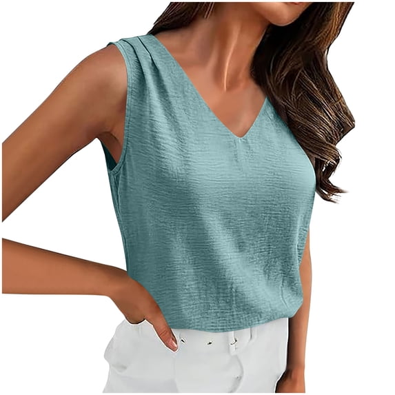 Levmjia Womens Tank Tops V Neck Sleeveless Solid Color Casual Summer T Shirt Soft Breathable Polyester Relaxed Fit Daily Wear
