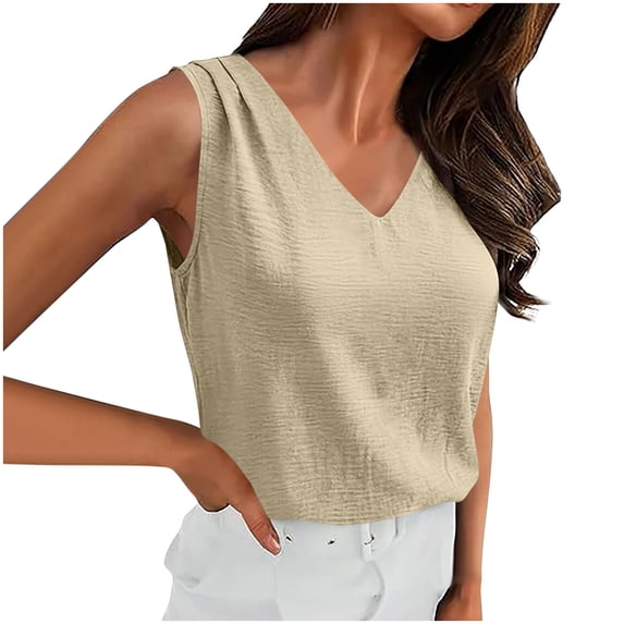Levmjia Womens Tank Tops V Neck Sleeveless Solid Color Casual Summer T Shirt Soft Breathable Polyester Relaxed Fit Daily Wear