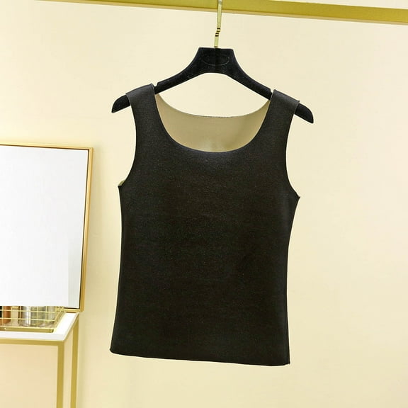 Levmjia Womens Thermal Underwear Velvet Warm Seamless Solid Color Round Neck Plus Size Vest Bottoming Shirt Round Neck Winter Warm Base Soft Comfortable Tops Casual Wear