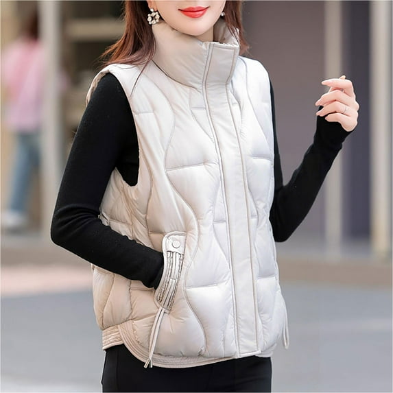 Levmjia Womens Thermal Vest Hooded Sleeveless Zipper Pocket Solid Color Cotton Padded Jacket For Winter Warmth Plus Size Outdoor Casual