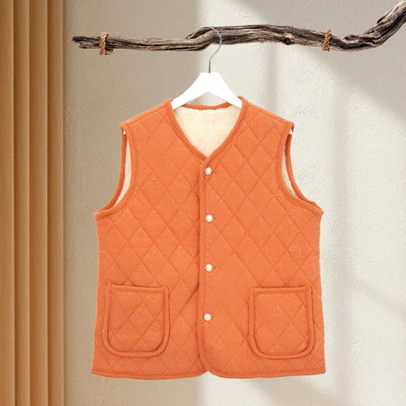 Levmjia Womens Thermal Vest Sleeveless Pocket Solid Color Cotton Padded Jacket For Winter Warmth Plus Size Outdoor Casual