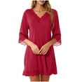 thumbnail image 1 of Levmjia Womens Three Quarter Sleeve Nightgown V Neck Lace Trim Solid Color Ruffle Hem Loose Mini Dress Home Sleep Casual Elegant Comfortable All Night Bedroom Rest Leisure, 1 of 7