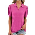 thumbnail image 1 of Levmjia Womens Top Casual Short Sleeve Blouse Solid Color Soft Polyester Fashion V Neck Turn Down Collar Summer Fashion Shirt Daily Wear, 1 of 8