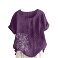 thumbnail image 1 of Levmjia Womens Tops Casual Fashion Floral Print Round Neck Short Sleeve Cotton Linen Button Blouse Shirt Soft Polyester Loose Fit T-Shirt All Season Daily Wear, 1 of 5