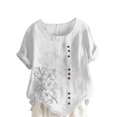 thumbnail image 1 of Levmjia Womens Tops Casual Fashion Floral Print Round Neck Short Sleeve Cotton Linen Button Blouse Shirt Soft Polyester Loose Fit T-Shirt All Season Daily Wear, 1 of 5