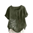 thumbnail image 1 of Levmjia Womens Tops Casual Fashion Floral Print Round Neck Short Sleeve Cotton Linen Button Blouse Shirt Soft Polyester Loose Fit T-Shirt All Season Daily Wear, 1 of 5