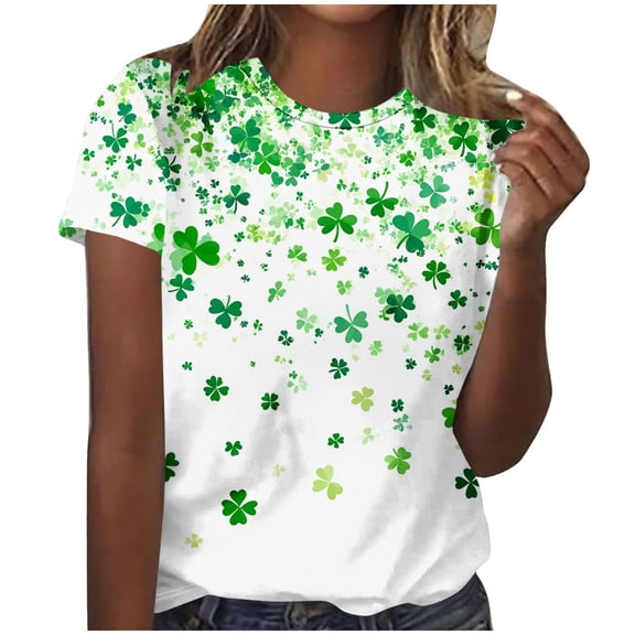 Levmjia Womens Tops Casual Loose Fashion St. Patrick's Day Printed Short Sleeve T Shirt Round Neck Blouse Soft Breathable Comfortable Everyday Wear