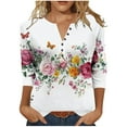 thumbnail image 1 of Levmjia Womens Tops Fashion 3/4 Sleeve T Shirt Casual Loose Fit Floral Printed Pullover Soft Polyester Round Neck Comfortable Tee For Daily Wear, 1 of 5