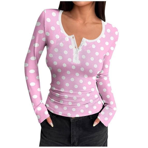 Levmjia Womens Tops Long Sleeve Cotton Slim Round Neck Casual Shirt Blouse Solid Color Basic Fitted Work Office Daily Comfortable Breathable Travel Home