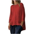 thumbnail image 1 of Levmjia Womens Tops Long Sleeve Round Neck Cotton Solid Color Casual Blouse Comfortable Breathable Loose Fit Shirt for Work Office Holiday Travel Home Relaxation, 1 of 9
