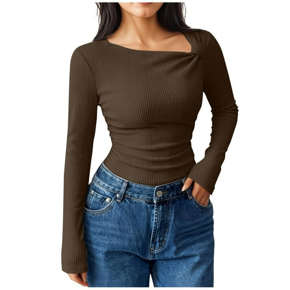 Levmjia Womens Tops Long Sleeve Square Neck Casual Blouse Solid Color Pullover Work Commute Home Relax Breathable Comfortable Holiday Daily Wear Essential