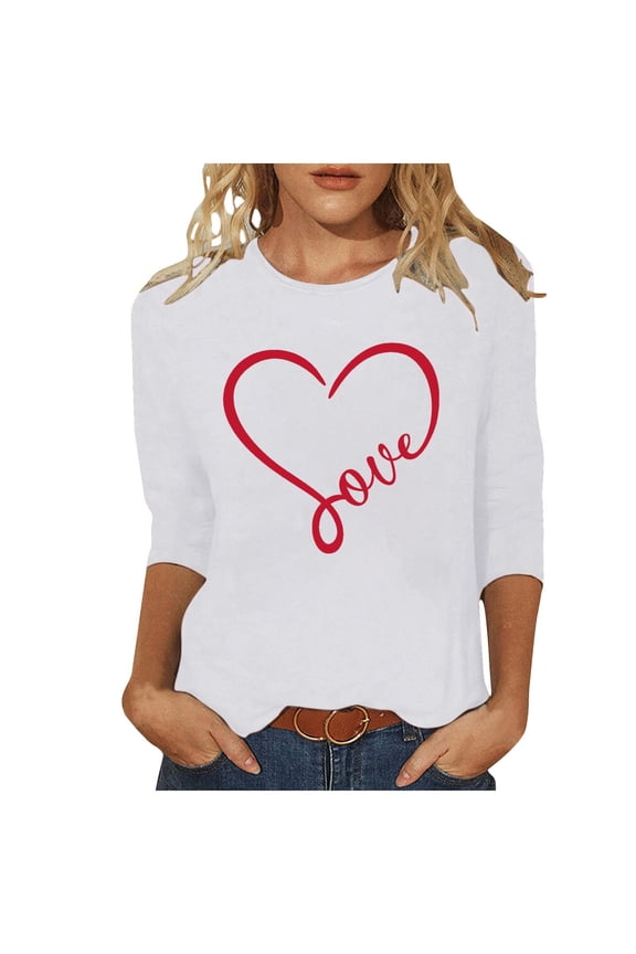 Womens Tops Loose Sweatshirts Solid Color Round Neck Long Sleeve Valentine Print T-Shirt Breathable Comfortable Holiday Work Commute Home Casual Wear