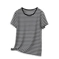 thumbnail image 1 of Levmjia Womens Tops Modal Short Sleeve Round Neck Striped Casual Shirt Soft Comfy Stretch Tee Regular Fit Everyday Wear Spring Summer, 1 of 5