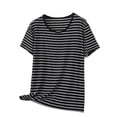 thumbnail image 1 of Levmjia Womens Tops Modal Short Sleeve Round Neck Striped Casual Shirt Soft Comfy Stretch Tee Regular Fit Everyday Wear Spring Summer, 1 of 5