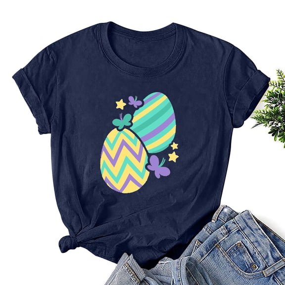 Levmjia Womens Tops Plus Size Easter Tee Shirt Women's Easter Printed Round Neck Short Sleeved T-shirt Loose Top
