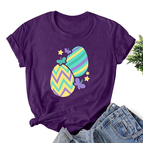 Levmjia Womens Tops Plus Size Easter Tee Shirt Women's Easter Printed Round Neck Short Sleeved T-shirt Loose Top