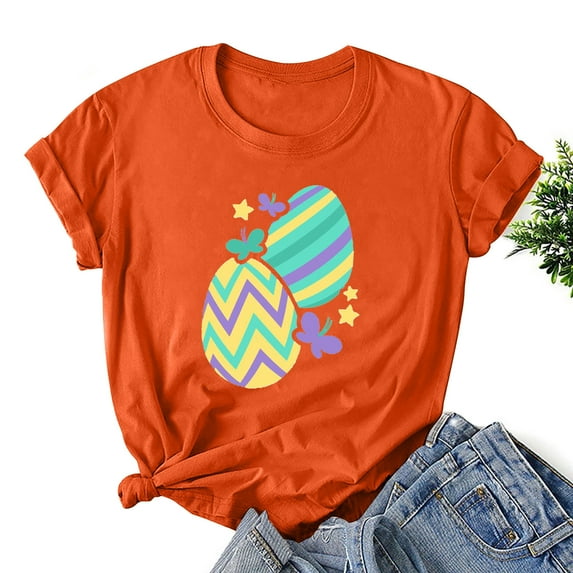 Levmjia Womens Tops Plus Size Easter Tee Shirt Women's Easter Printed Round Neck Short Sleeved T-shirt Loose Top