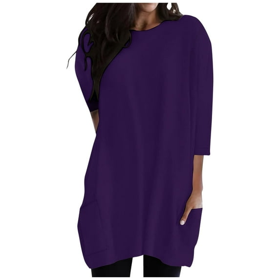 Levmjia Womens Tops Round Neck Long Sleeve Cotton Casual Blouse Solid Color Basic Shirt Comfortable Breathable Work Office Travel Everyday Wear Loose Fit All Season Fashion