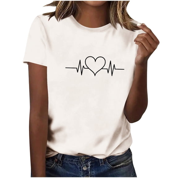 Levmjia Womens Tops Round Neck Short Sleeve Valentine Day Love Printed T-Shirt Loose Fit Casual Polyester Blouse Tee Spring Summer