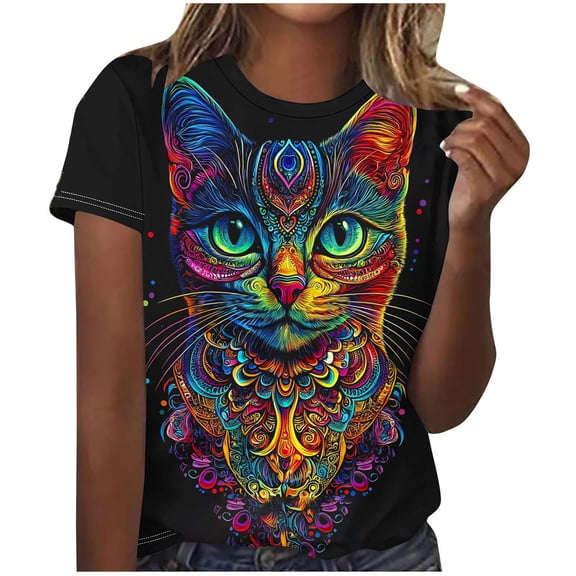 Levmjia Womens Tops Short Sleeve Casual T Shirt Round Neck Loose Fit Carnival Printed Blouse Comfortable Party Everyday Wear Fashion Tee