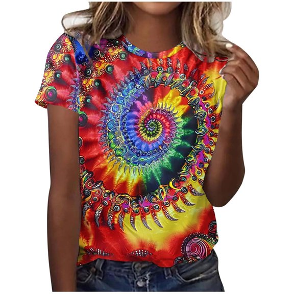 Levmjia Womens Tops Short Sleeve Casual T Shirt Round Neck Loose Fit Carnival Printed Blouse Comfortable Party Everyday Wear Fashion Tee