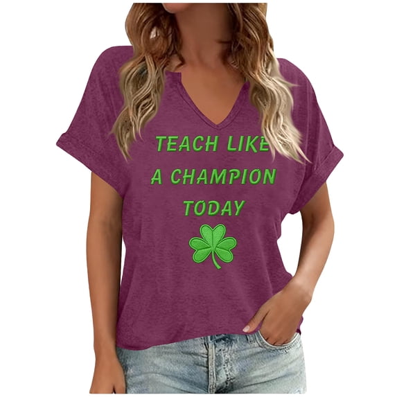Levmjia Womens Tops St Patricks Day Printed T Shirt V Neck Short Sleeve Loose Fit Casual Comfortable Soft Breathable Graphic Tee Daily Wear