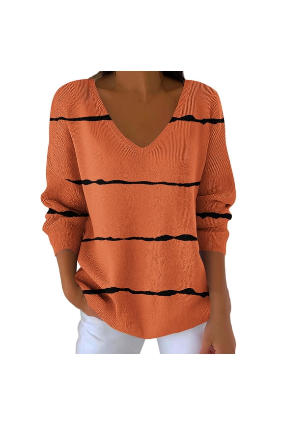 Womens Tops Striped Printed Long Sleeve V-Neck Cotton Casual Shirt Solid Color Fitted Comfortable Work Daily Wear Breathable Soft Holiday Relax Home